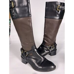Chaps Rubi Tall Riding Boots Black Brown Two Tone Buckle Harness Womens Size 8 B